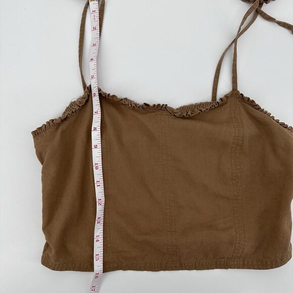Aerie Linen Corset Tank Top Cropped Ruched Ruffle Edging Brown Size Medium - Picture 9 of 11